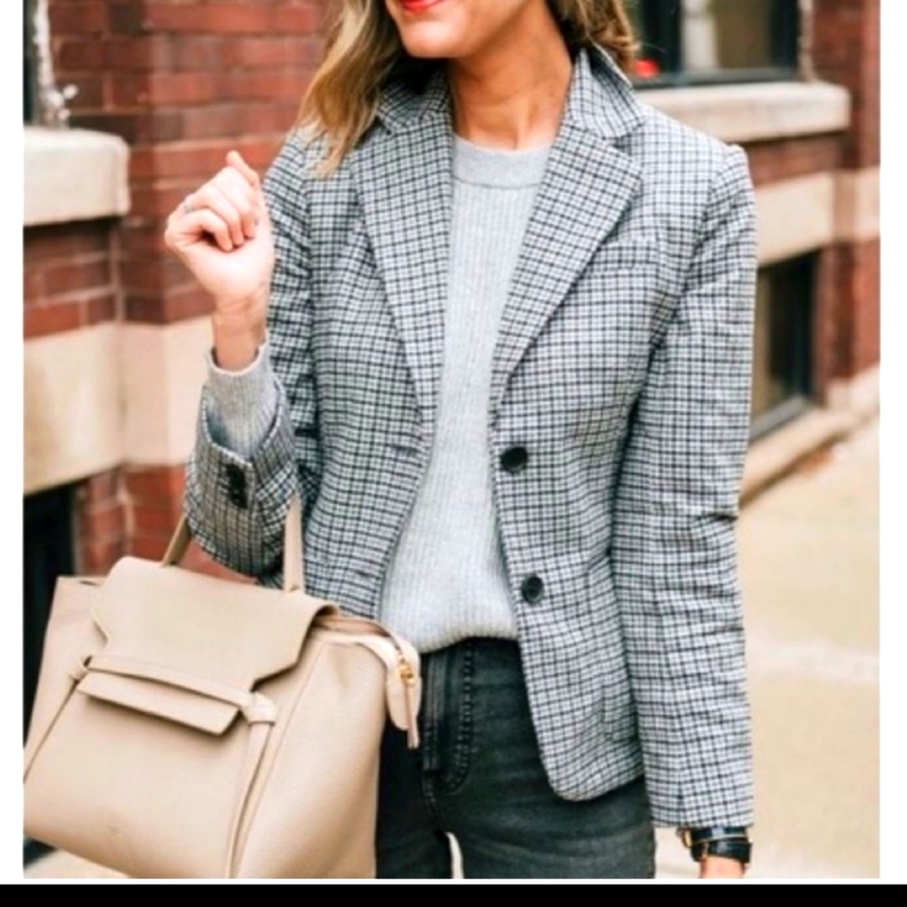 New! EVERLANE The Wool Academy Jacket Houndstooth Plaid
